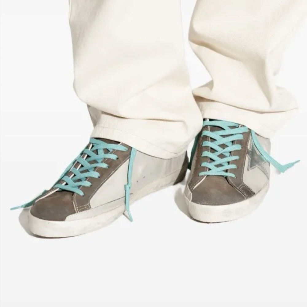 Golden Goose Men’s Superstar Gray Leather/Green/Silver sz 42 New in Box - Picture 1 of 12